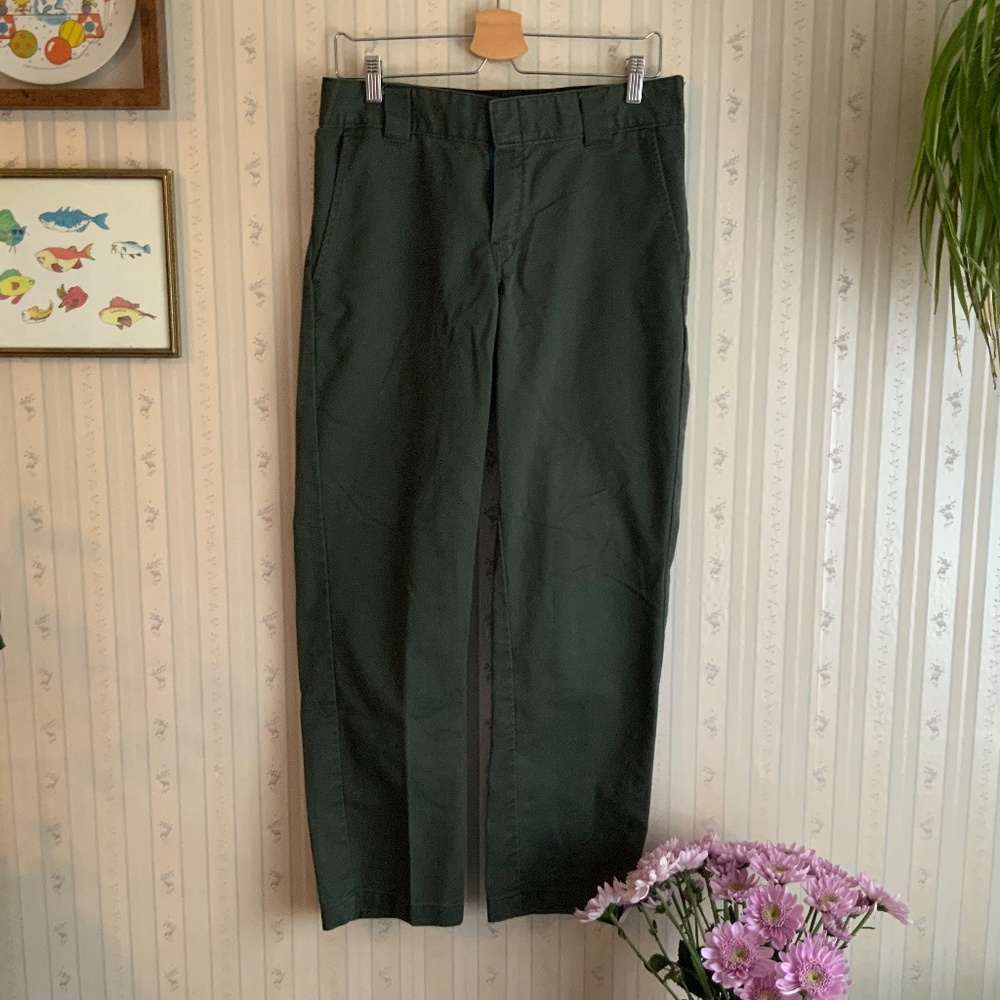 DICKIES 850 Slim Taper Flex Mens Pants - 31X30 Olive Green